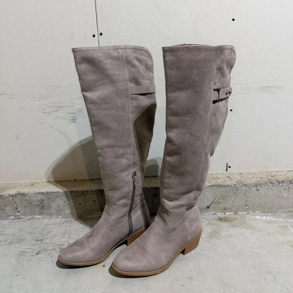 Maurices Emily Taupe Faux Suede Over The Knee Boots Wide Calf 8.5